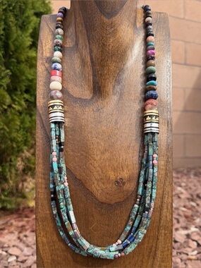 Tommy Rosita Singer T R Sterling Silver Multi Strand Turquoise Bead Necklace 28